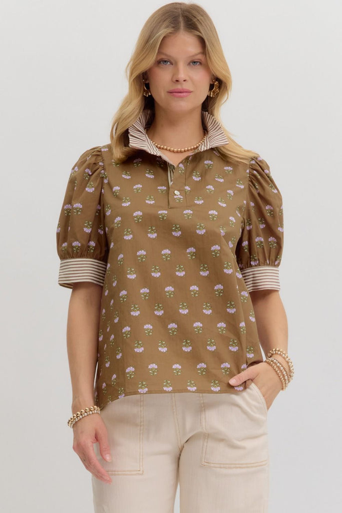 Petal Kiss Top Clothing Peacocks & Pearls Lexington Brown S