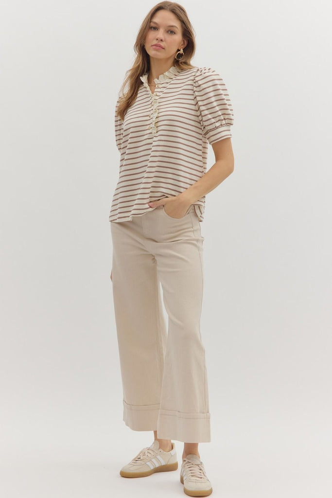 The Mocha Ruffle Top Clothing Peacocks & Pearls Lexington