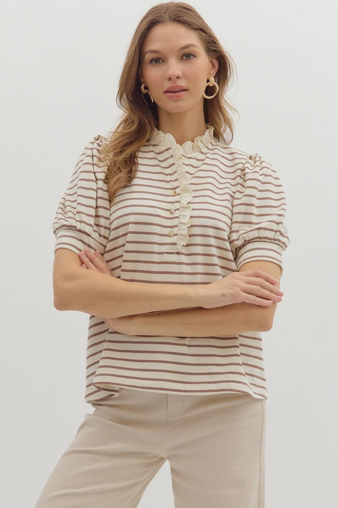 The Mocha Ruffle Top Clothing Peacocks & Pearls Lexington