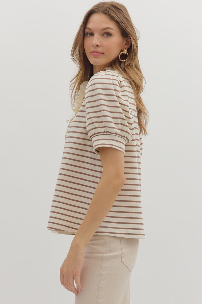 The Mocha Ruffle Top Clothing Peacocks & Pearls Lexington