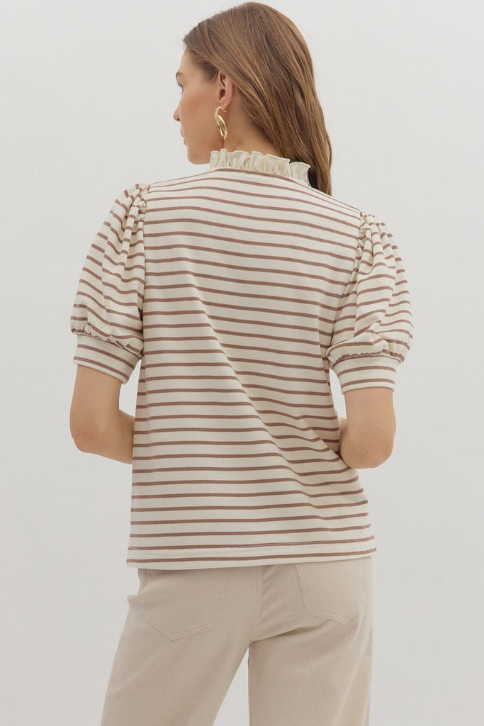 The Mocha Ruffle Top Clothing Peacocks & Pearls Lexington