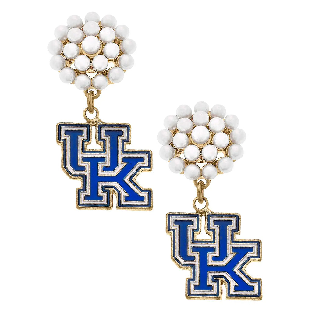 Kentucky Wildcats Pearl Cluster Enamel Drop Earrings in Blue Jewelry Peacocks & Pearls Lexington   