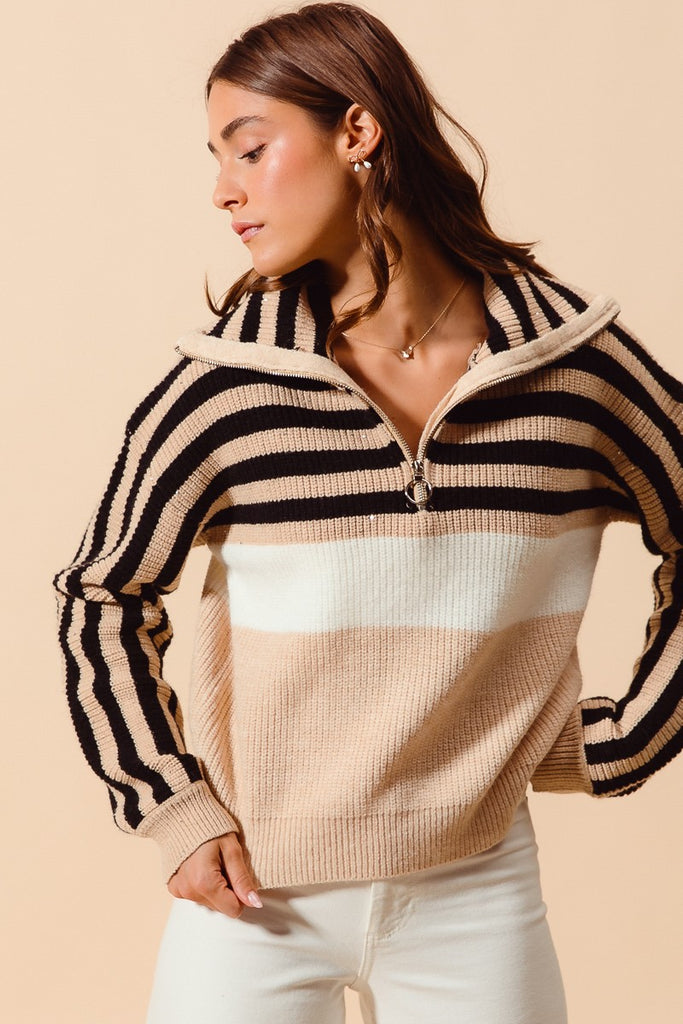 Sparkle Stripes Zip Up Sweater Clothing Peacocks & Pearls Lexington   