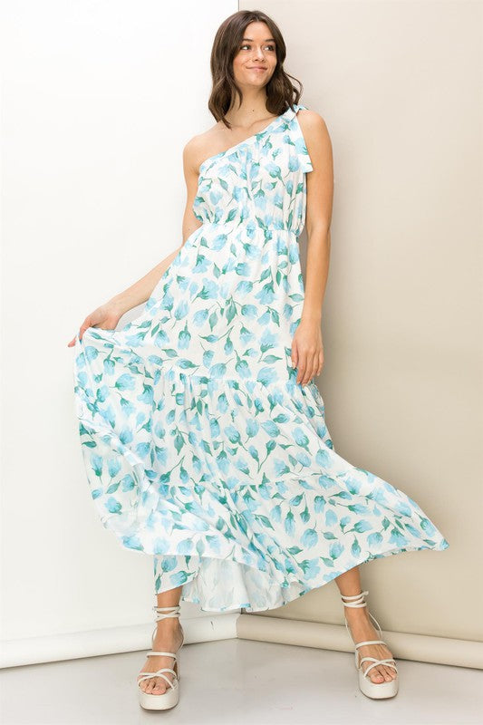 Blue/White Floral One Shoulder Maxi Dress Blue/White Floral One Shoulder Maxi Dress