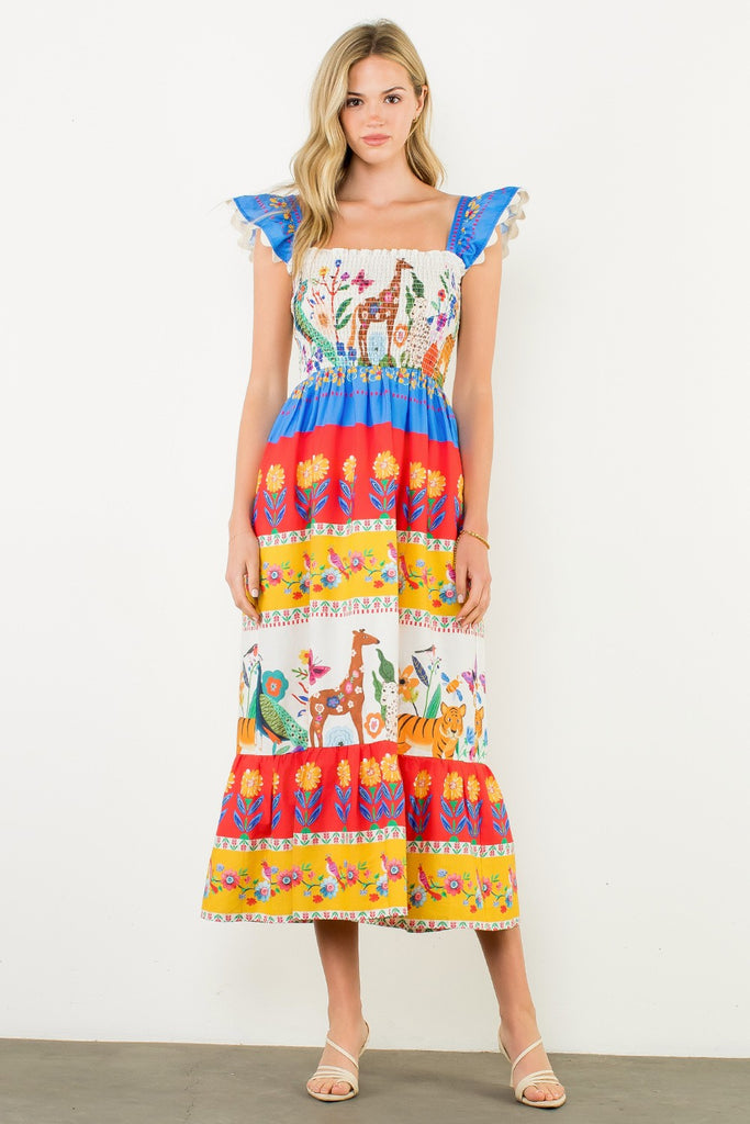 Floral Safari Midi Dress Clothing Peacocks & Pearls Lexington