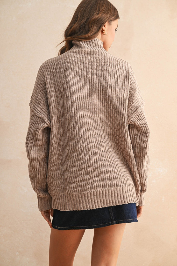 Drop Shoulder High Neck Sweater Clothing Miou Muse