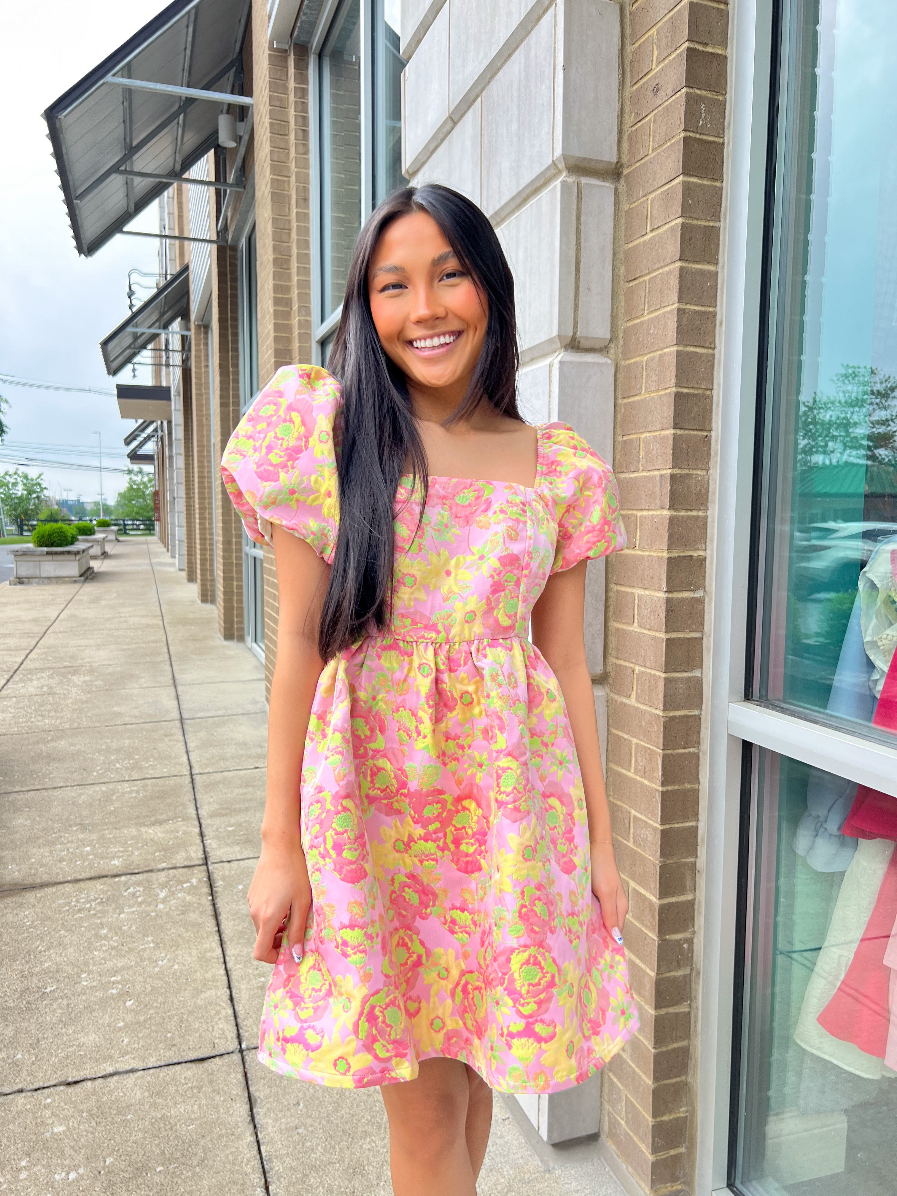 Pink Floral Puff Sleeve Babydoll Dress Pink Floral Puff Sleeve Babydoll Dress