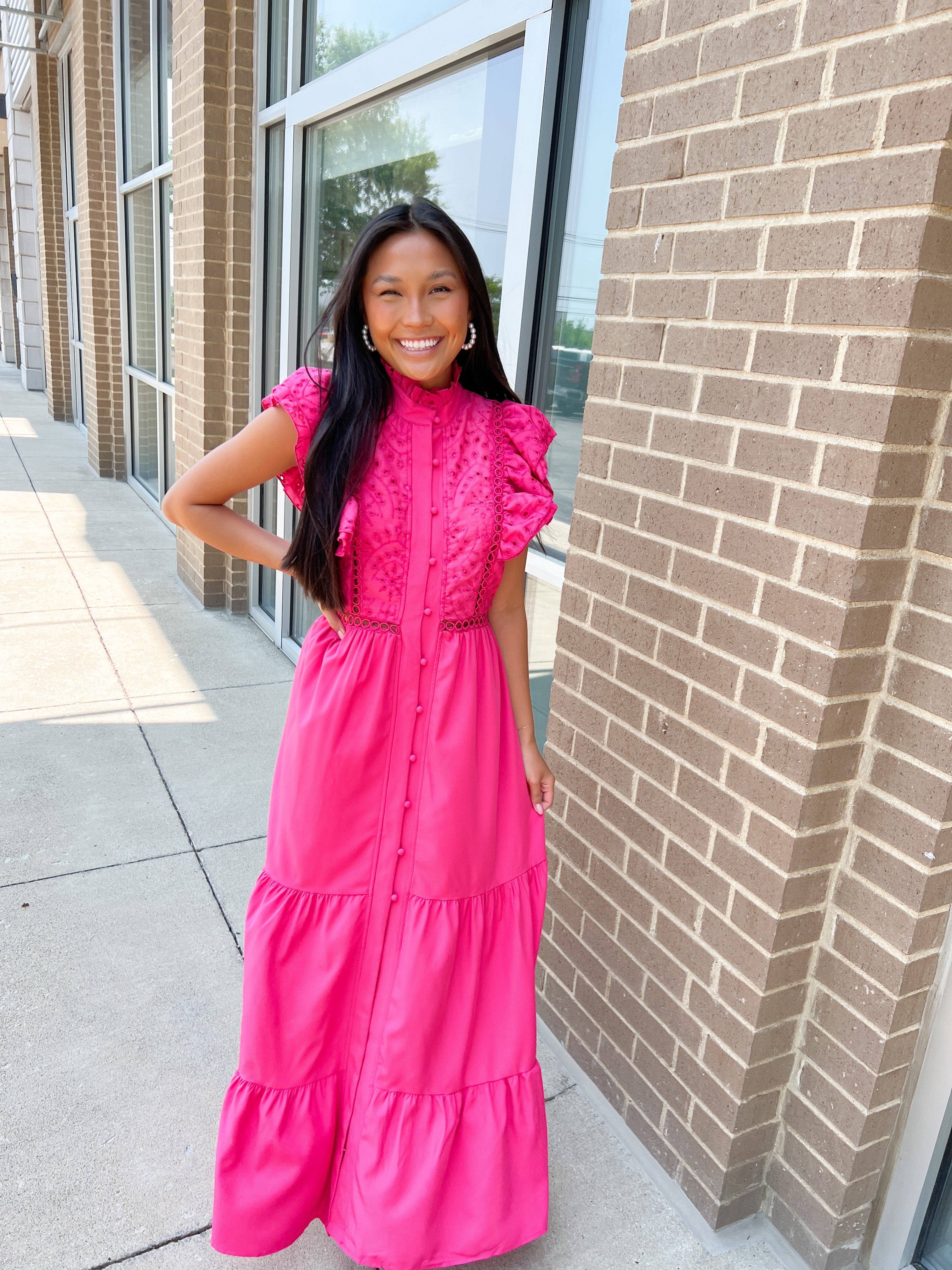 Pink Eyelet Ruffled Maxi Dress Pink Eyelet Ruffled Maxi Dress