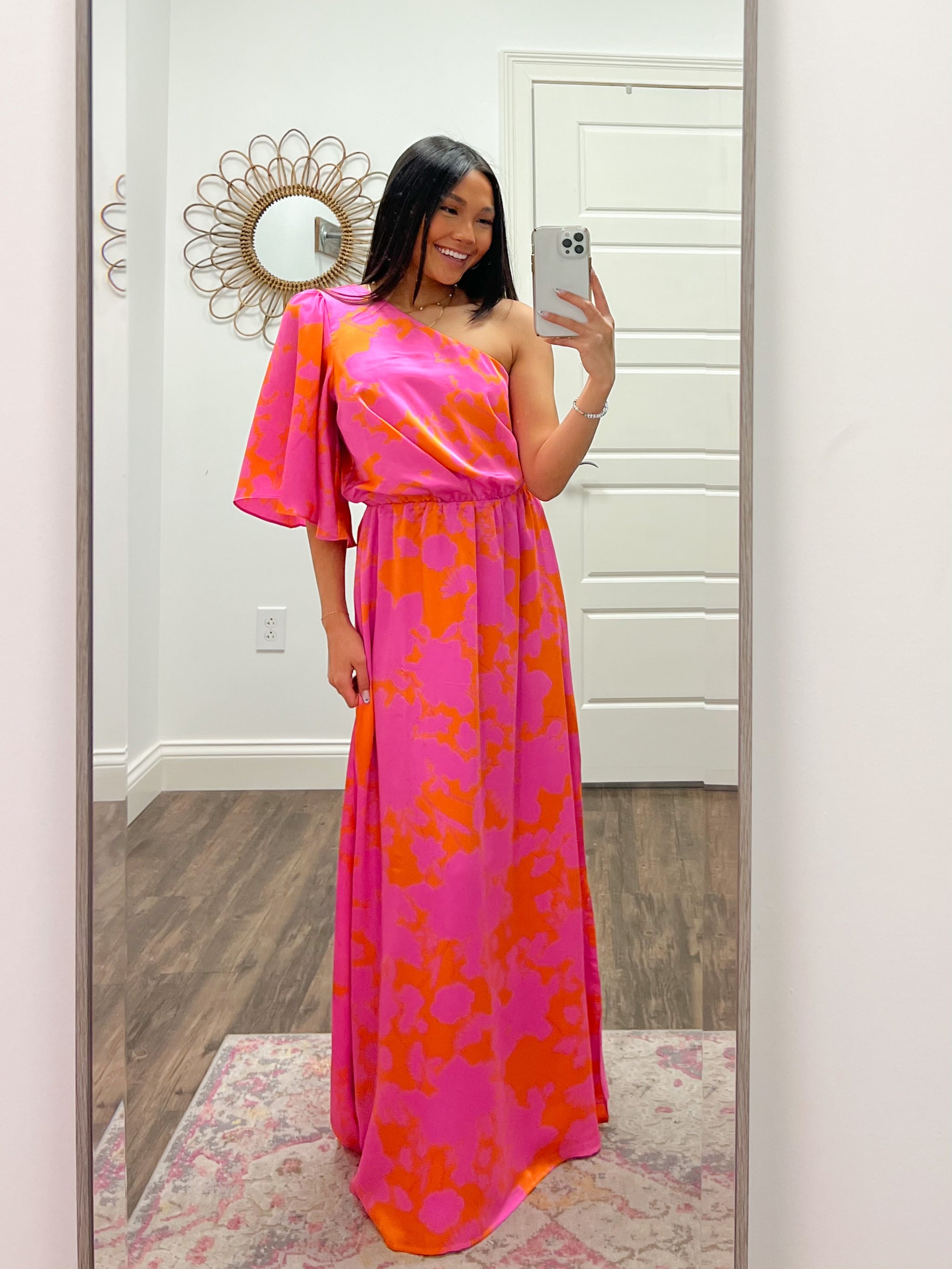 strapless open back dress Hue Dress 1 (Pink and Orange) – AKEMMA main image 1