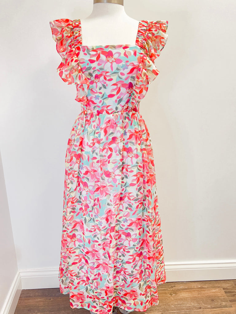 Pink Printed Midi Bow Tie Back Dress Clothing Sophie the Label   