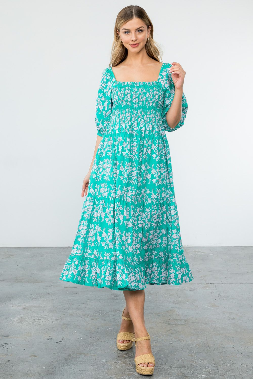 Green Floral Smocked Tiered Dress – Peacocks & Pearls Lexington