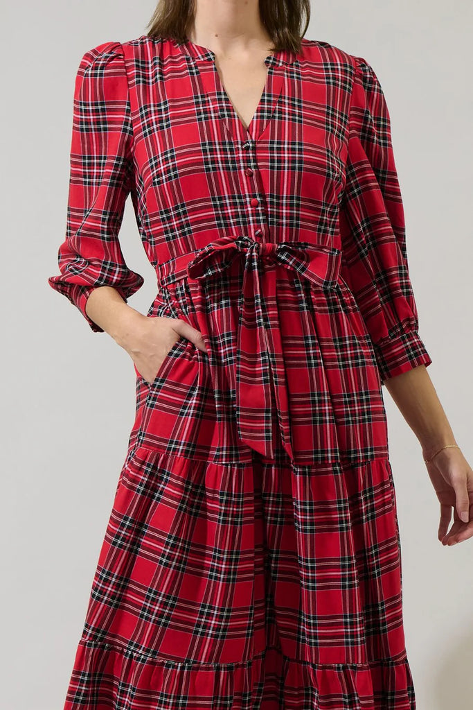 Boswell Tartan Plaid Yanis Button Up Midi Dress Clothing Peacocks & Pearls Lexington   