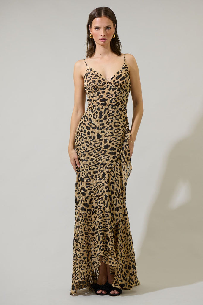 Clare Leopard Doris Ruffle Maxi Dress Clothing Peacocks & Pearls Lexington   