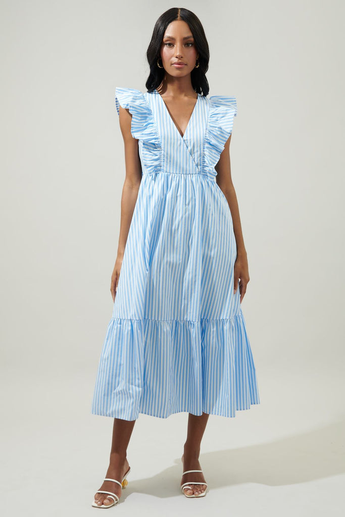Striped Fairness Poplin Midi Dress Clothing SugarLips XS Blue 