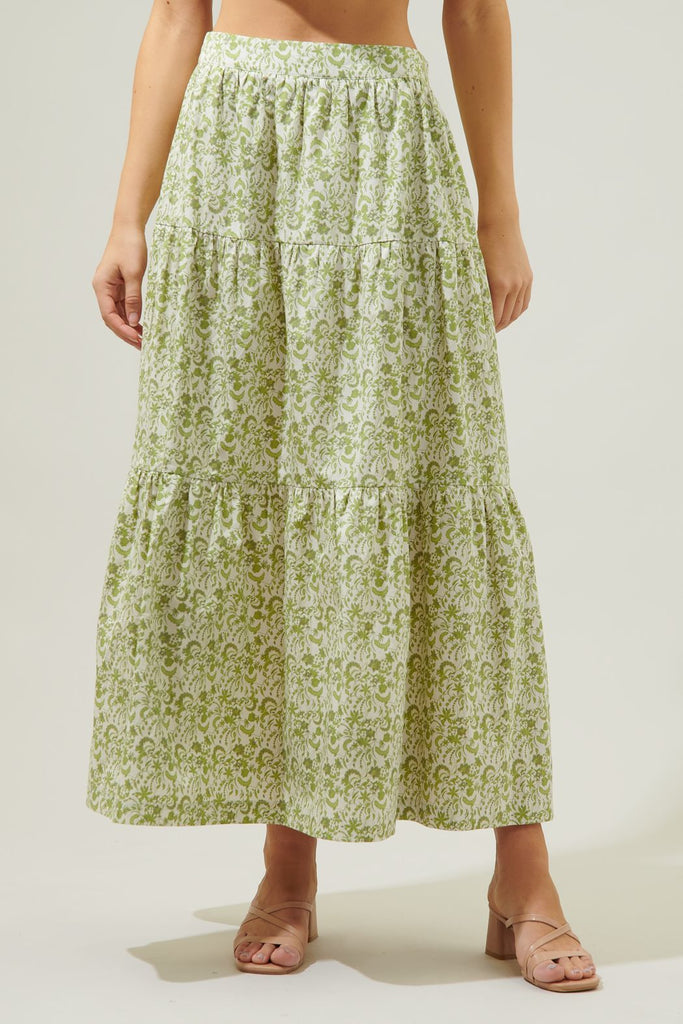Baudelaire Floral Desmond Tiered Midi Skirt Clothing SugarLips   