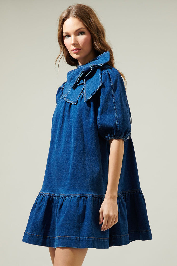 Aura Jacey Denim Bow Dress Clothing SugarLips   