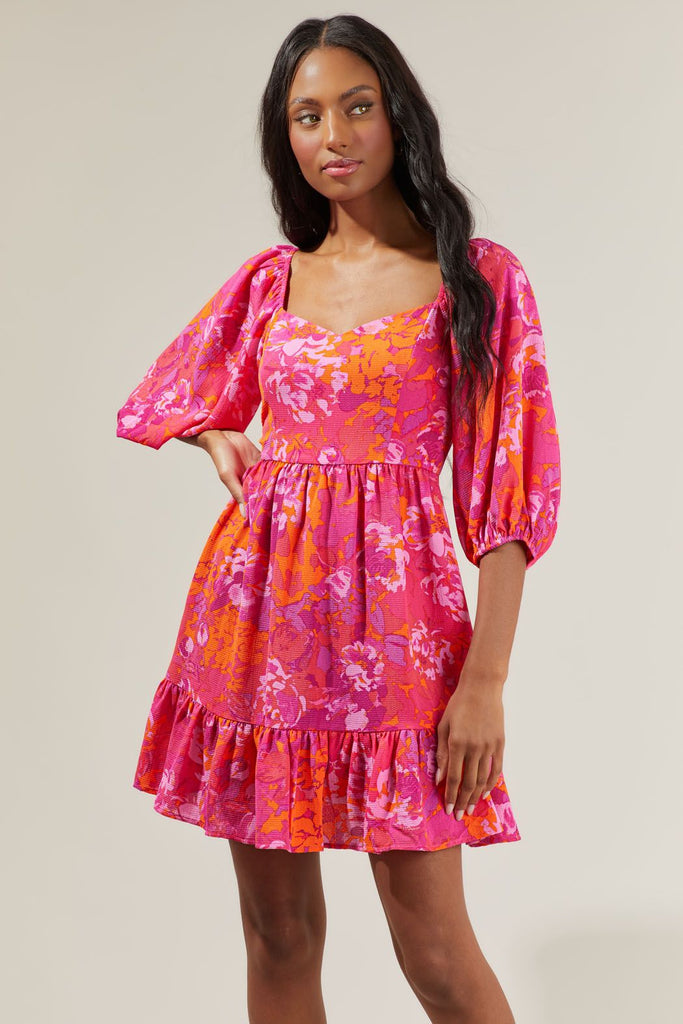 Flirty Floral Evy Sweetheart Mini Dress Clothing SugarLips   