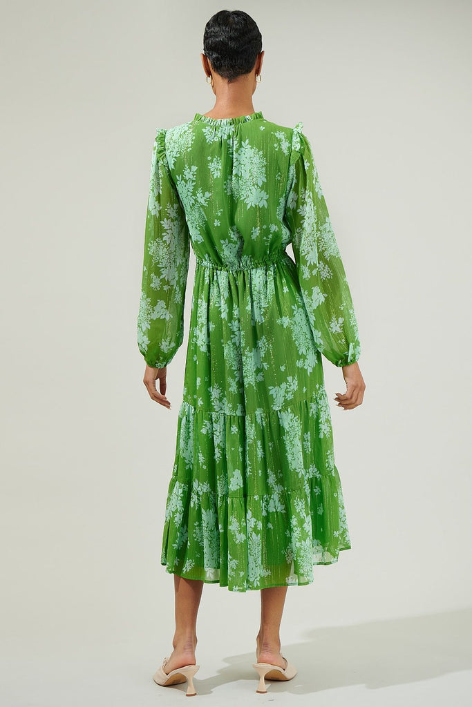 Polare Floral Kristen Tiered Midi Dress Clothing Peacocks & Pearls Lexington   