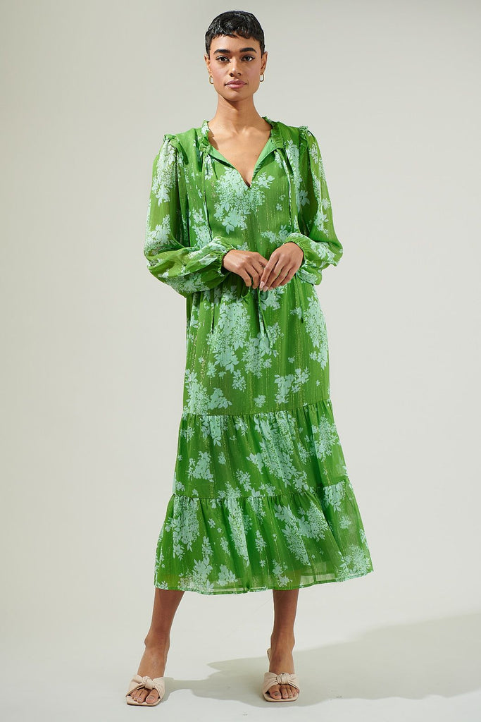 Polare Floral Kristen Tiered Midi Dress Clothing Peacocks & Pearls Lexington   