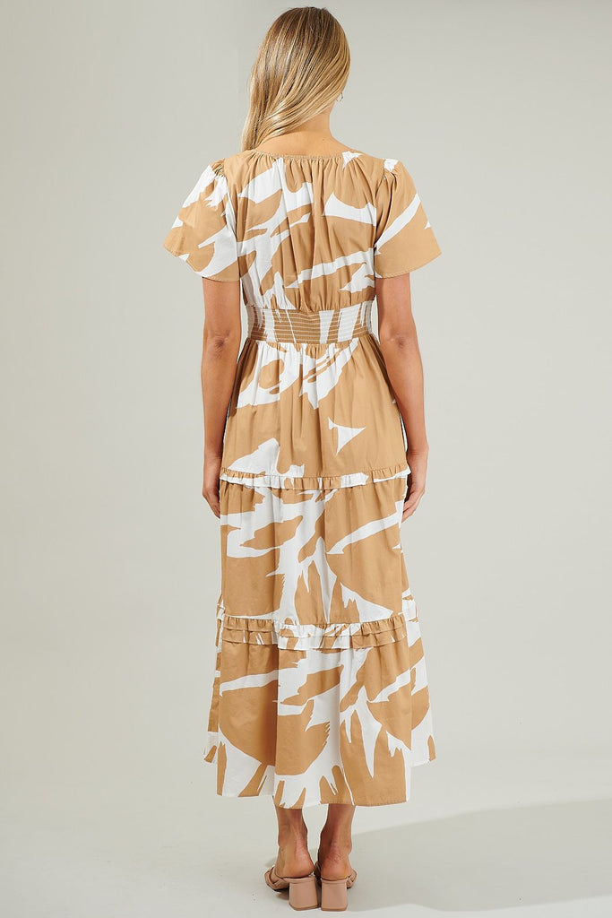 Hazel Abstract Palmer Poplin Tiered Maxi Dress Clothing Peacocks & Pearls Lexington   