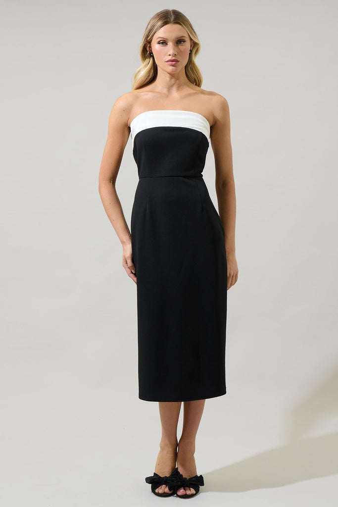 Stella Strapless Color Block Midi Dress Clothing Peacocks & Pearls Lexington   