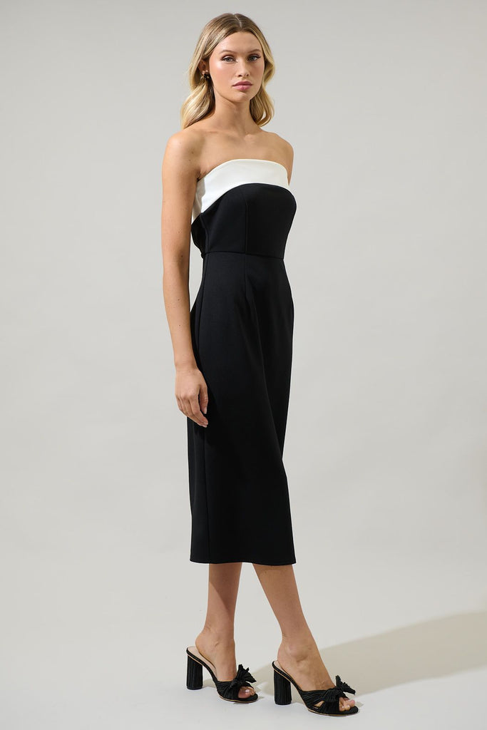 Stella Strapless Color Block Midi Dress Clothing Peacocks & Pearls Lexington   