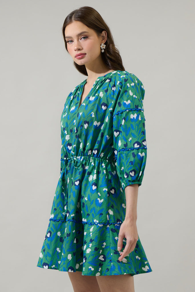 Laury Floral Dabria Split Neck Dress Clothing Peacocks & Pearls Lexington   