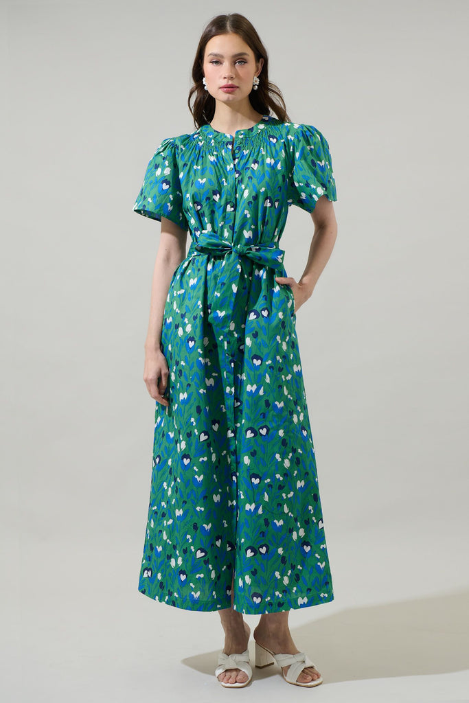 Laury Floral Mile Button Down Midi Dress Clothing Peacocks & Pearls Lexington   