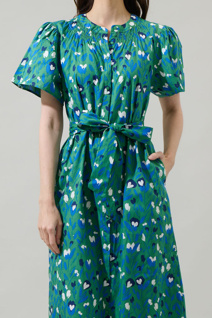 Laury Floral Mile Button Down Midi Dress Clothing Peacocks & Pearls Lexington   