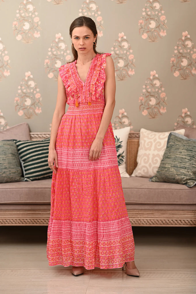 Layra Maxi Pink Dress Clothing Peacocks & Pearls Lexington   