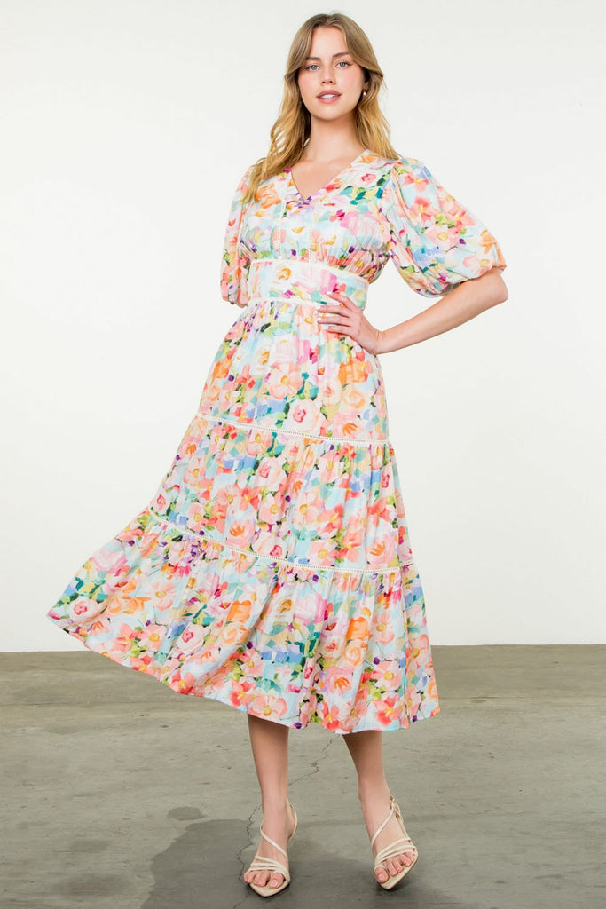 Sunset Bouquet Midi Dress Clothing Peacocks & Pearls Lexington