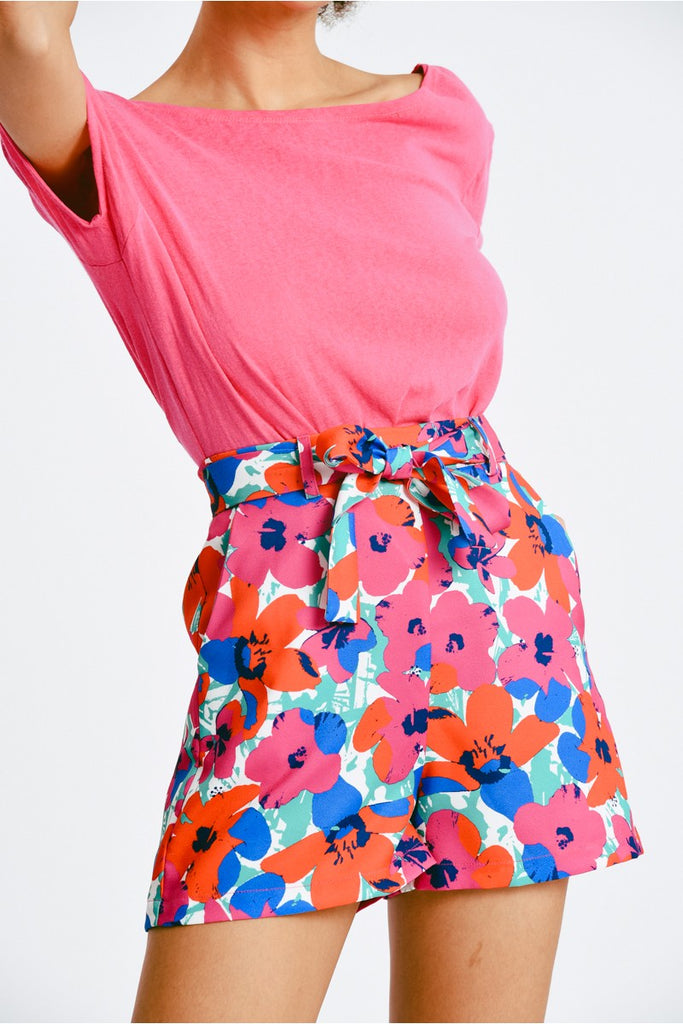 Hot Pink Poppy Print Shorts Clothing Molly Bracken   