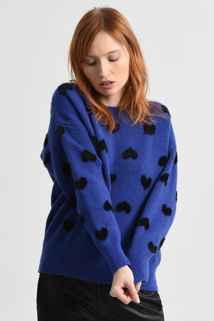 Hearts Crewneck Sweater Clothing Molly Bracken Blue XS 