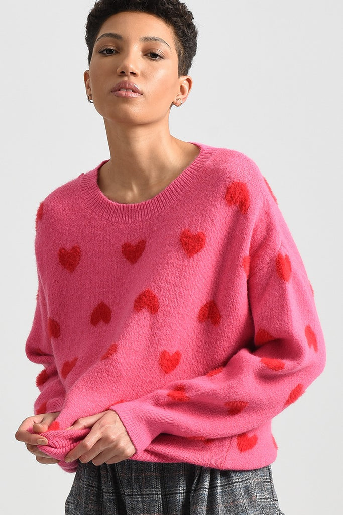 Hearts Crewneck Sweater Clothing Molly Bracken Pink XS 