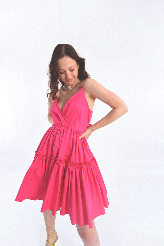 Pink Spaghetti Strap V-Neck Dress Clothing Molly Bracken   