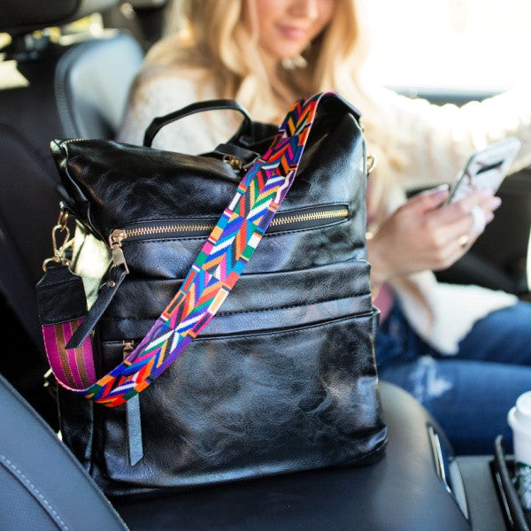 Vegan Leather Backpack w Aztec Strap – Peacocks & Pearls Lexington Vegan Leather Backpack w Aztec Strap – Peacocks & Pearls Lexington