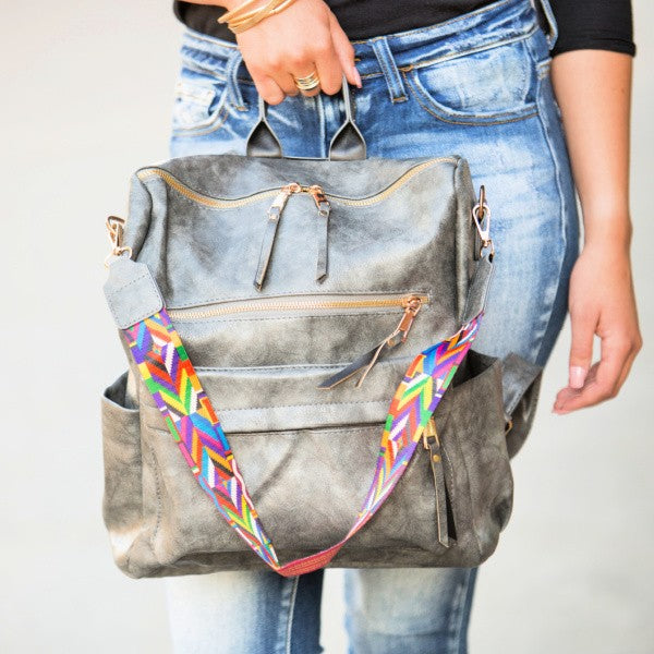 Vegan Leather Backpack w Aztec Strap – Peacocks & Pearls Lexington Vegan Leather Backpack w Aztec Strap – Peacocks & Pearls Lexington