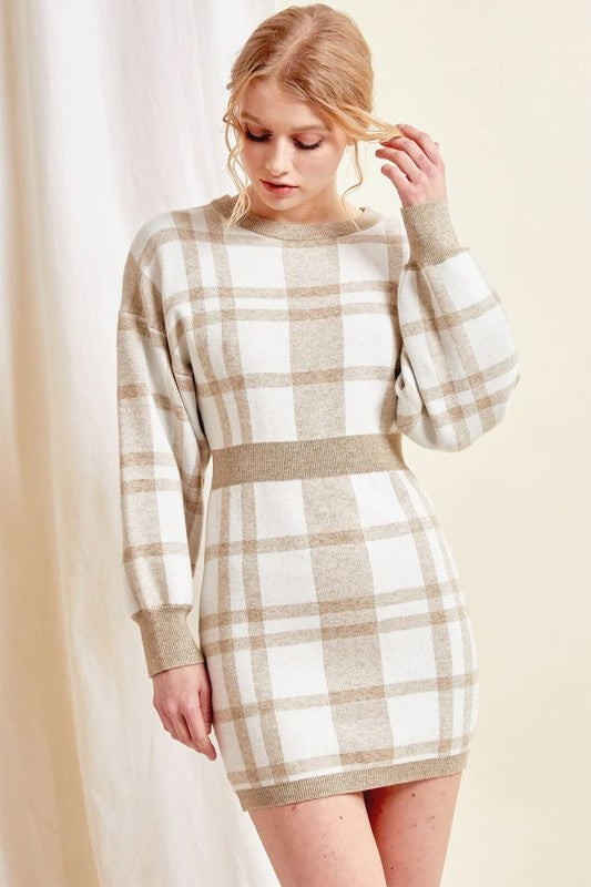 beige plaid dress Mini project-type_Dress/Skirt like feel A-Line Social & Evening Size:AU 6 (US 2)