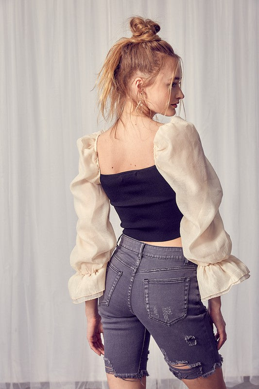Puff Sleeve Crop Top Clothing Miou Muse   