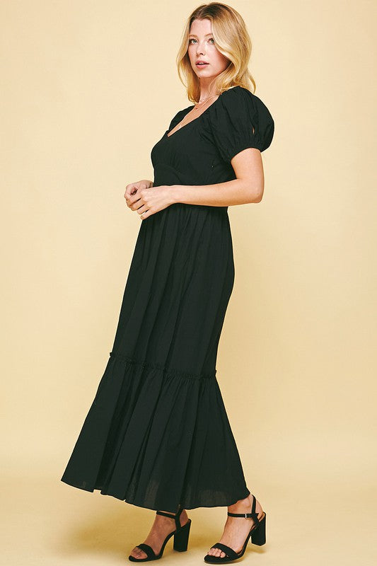 puff short sleeve maxi dress VSSSJ Women's Puff Short Sleeve Square Neck Lace-Up Casual Holiday Dress Boho Floral Print Ruched Tunic High Split Flowy Maxi Dress Pink S