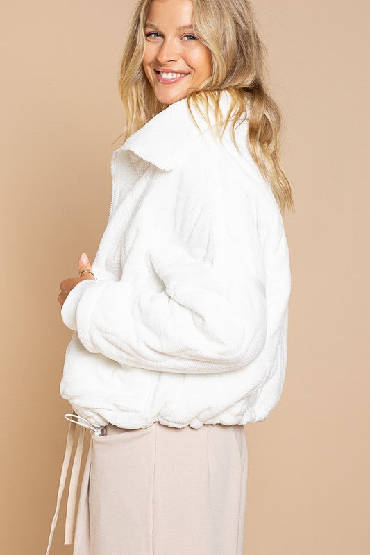 White Quilted Puffer Jacket w/ Adjustable Wasit Clothing POL   