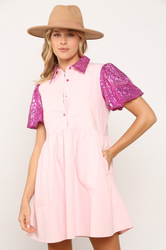 Pink Sequin Lets Go Girls Dress Clothing Peach Love CA   