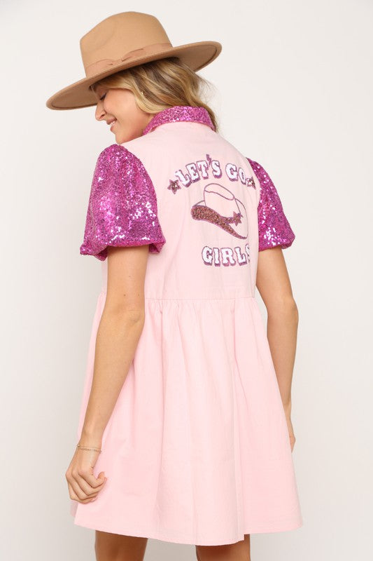 peach love sequin dress Pink Sequin Lets Go Girls Dress