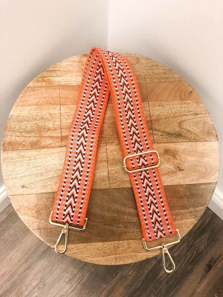Embroidered Chevron Mix & Match Strap Accessory Ahdorned Hot Orange Pink - Gold Metal  