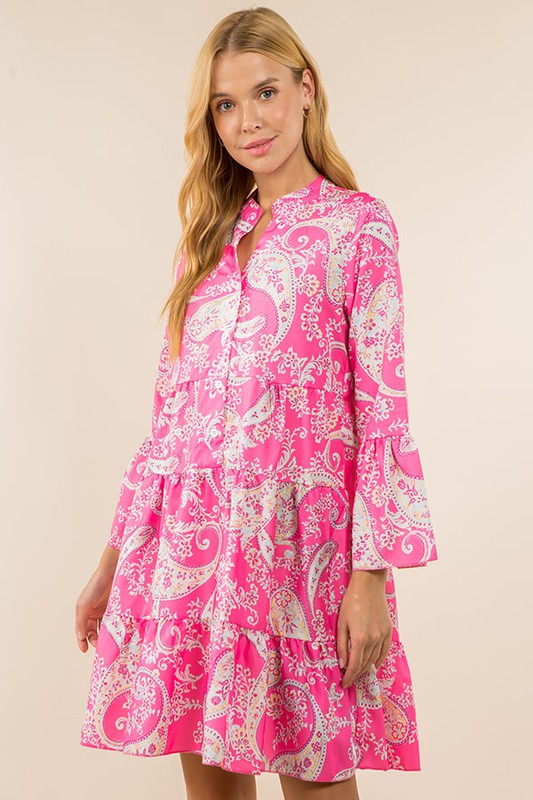 Paisley Notch Neck Ruffle Dress Clothing Sunday Up S Pink 