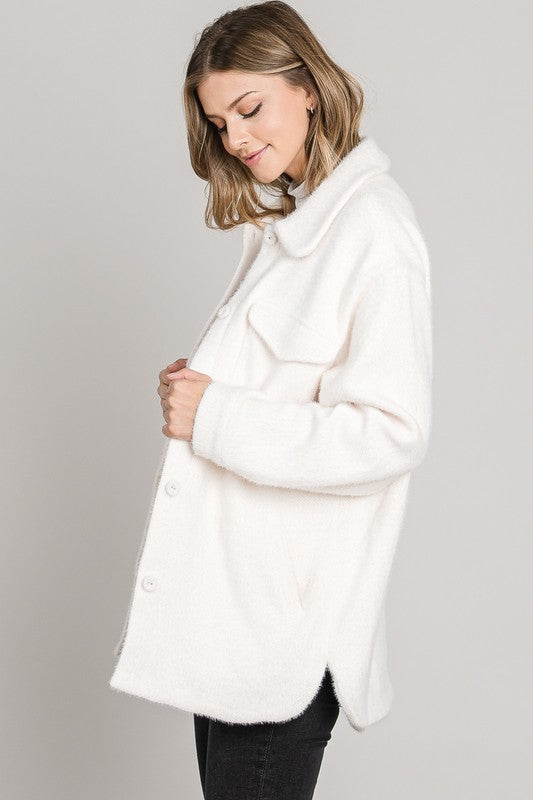 Ivory Super Soft Textured Fuzy Coat Clothing Allie Rose   