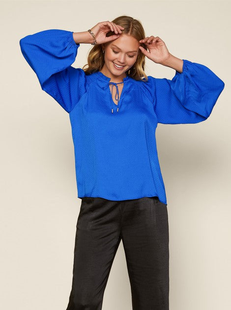 Royal Blue Textured V-neck Blouse Clothing Skies Are Blue   
