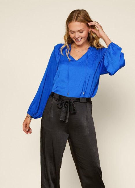 Royal Blue Textured V-neck Blouse Clothing Skies Are Blue   