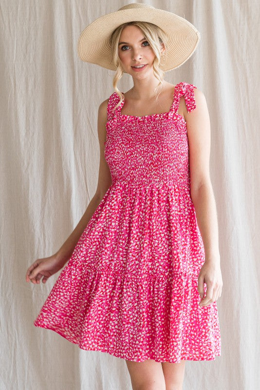 Spotted Pattern Smocked Bodice Babydoll Dress Clothing Jodifl S Pink 