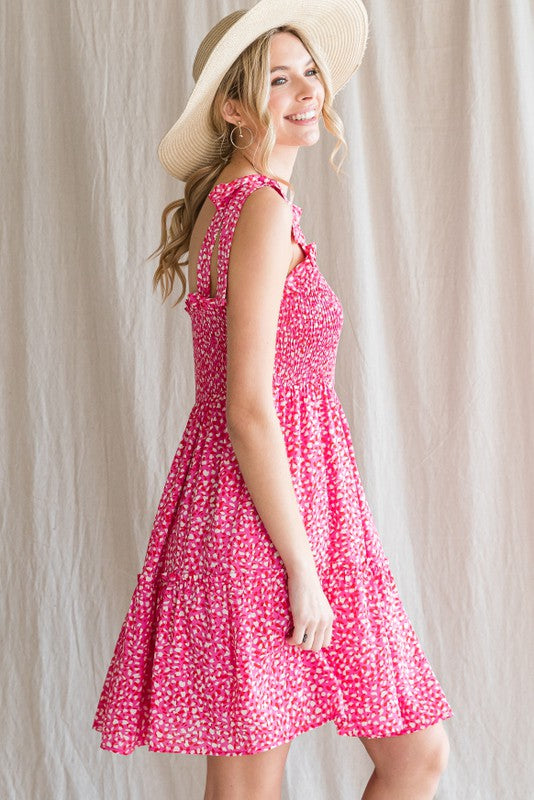 Spotted Pattern Smocked Bodice Babydoll Dress Clothing Jodifl M Pink 